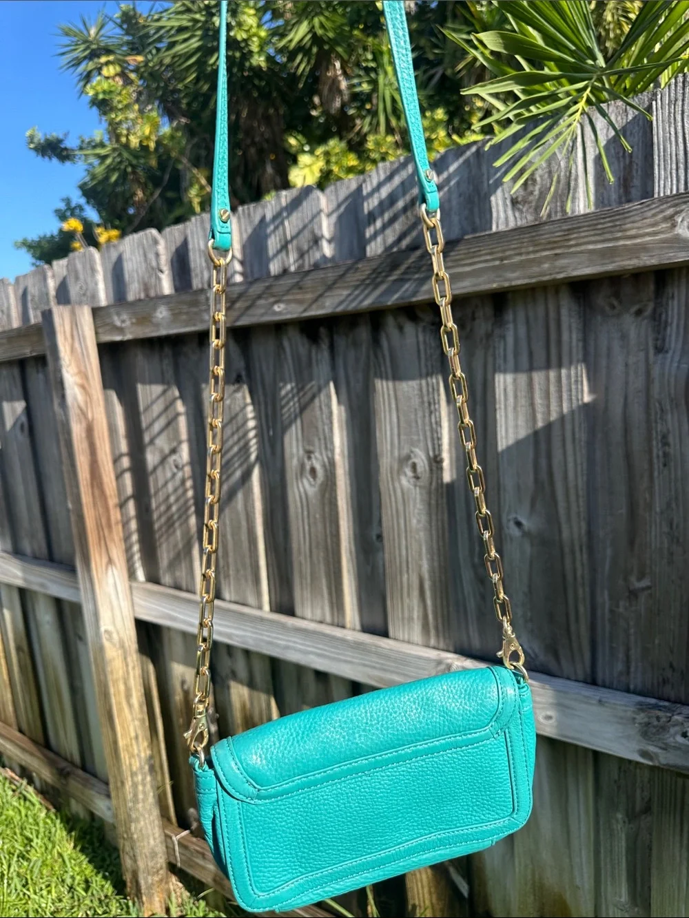 Tory Burch Turquoise Leather Crossbody with Gold Chain
